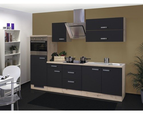 Küchenzeile mit Geräten Flex Well Santo 270 cm Frontfarbe anthrazit - Korpusfarbe san remo eiche hell 00011210