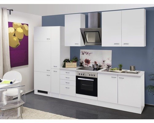 Küchenzeile mit Geräten Flex Well Wito 300 cm Frontfarbe weiss - Korpusfarbe weiss 00010078