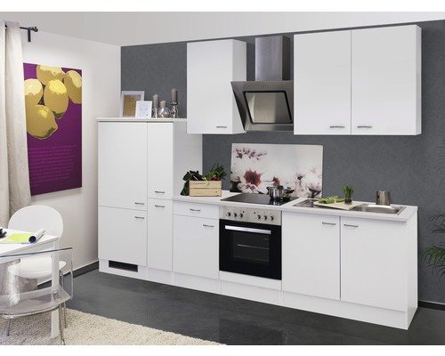 Küchenzeile mit Geräten Flex Well Wito 300 cm Frontfarbe weiss - Korpusfarbe weiss 00010056