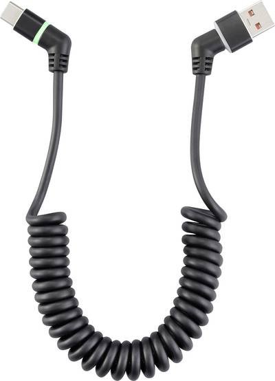 Renkforce USB-Kabel USB 2.0 USB-A Stecker, USB-C® Stecker 1.50 m Schwarz Steckkontakte 360° drehbar, Spiralkabel RF-6713