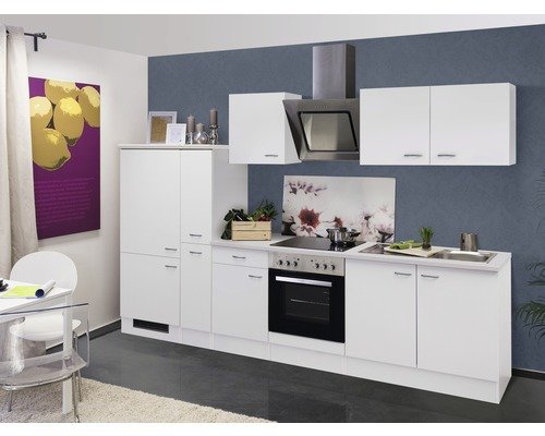 Küchenzeile mit Geräten Flex Well Wito 300 cm Frontfarbe weiss - Korpusfarbe weiss 00010045