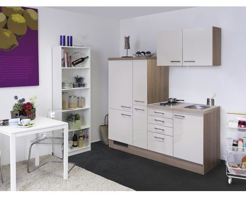 Singleküche mit Geräten Flex Well Nepal 190 cm Frontfarbe kaschmir glänzend - Korpusfarbe sonoma eiche 00009897
