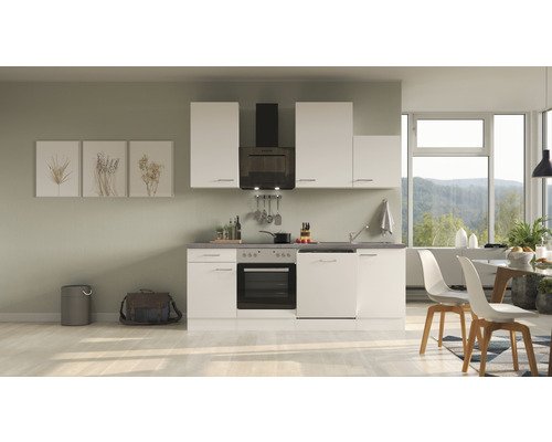 Küchenzeile mit Geräten Flex Well Varo 220 cm Frontfarbe weiss - Korpusfarbe weiss 00011041