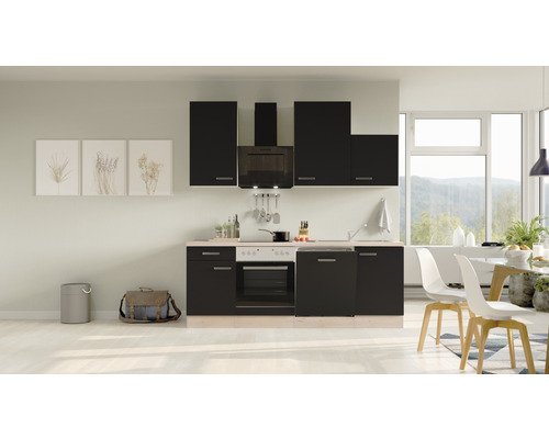 Küchenzeile mit Geräten Flex Well Santo 220 cm Frontfarbe anthrazit - Korpusfarbe san remo eiche hell 00011040