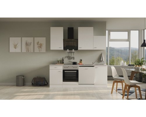 Küchenzeile mit Geräten Flex Well Wito 220 cm Frontfarbe weiss - Korpusfarbe weiss 00008231