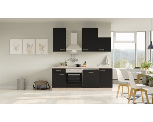 Küchenzeile mit Geräten Flex Well Santo 220 cm Frontfarbe anthrazit - Korpusfarbe san remo eiche hell 00012014
