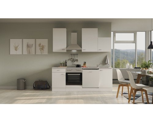 Küchenzeile mit Geräten Flex Well Wito 220 cm Frontfarbe weiss - Korpusfarbe weiss 00008213