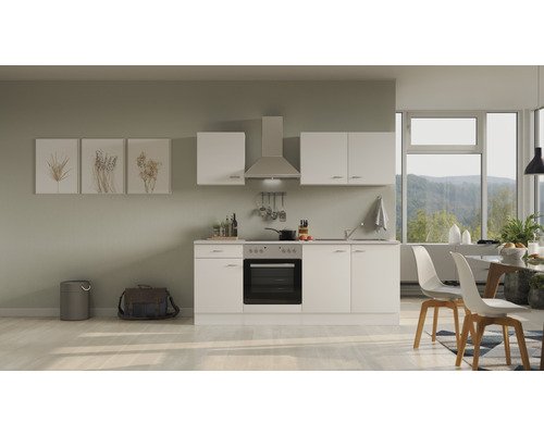 Küchenzeile mit Geräten Flex Well Wito 210 cm Frontfarbe weiss - Korpusfarbe weiss 00011898