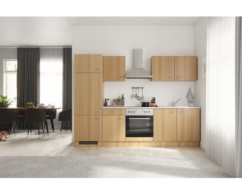 Küchenzeile mit Geräten Flex Well Nano 270 cm Frontfarbe buche - Korpusfarbe buche 00012347