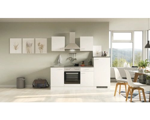 Küchenzeile mit Geräten Flex Well Lucca 220 cm Frontfarbe weiss - Korpusfarbe weiss 00011558