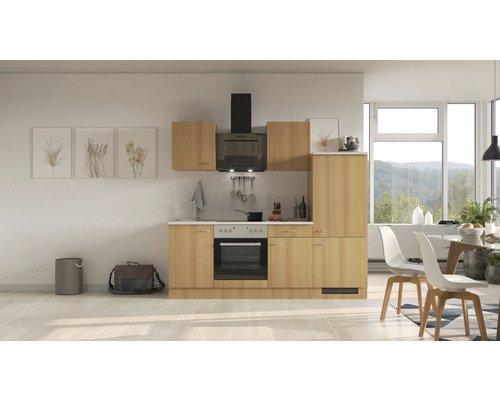 Küchenzeile mit Geräten Flex Well Nano 220 cm Frontfarbe buche - Korpusfarbe buche 00012330