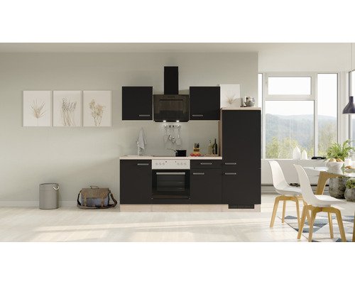 Küchenzeile mit Geräten Flex Well Santo 220 cm Frontfarbe anthrazit - Korpusfarbe san remo eiche hell 00012329