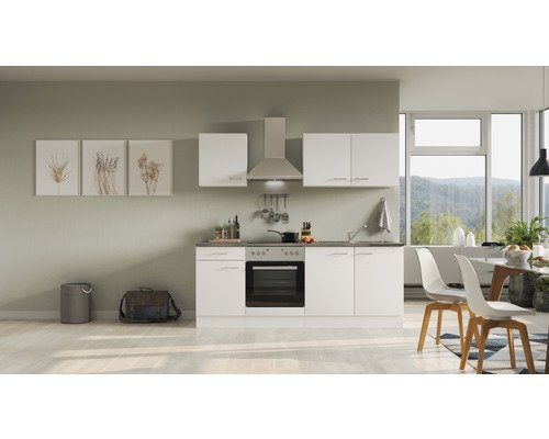 Küchenzeile mit Geräten Flex Well Lucca 210 cm Frontfarbe weiss - Korpusfarbe weiss 00012363