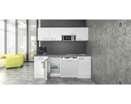 Küchenzeile mit Geräten Flex Well Varo 210 cm Frontfarbe weiss - Korpusfarbe weiss 00011946
