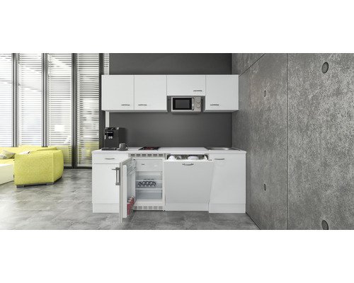 Küchenzeile mit Geräten Flex Well Wito 210 cm Frontfarbe weiss - Korpusfarbe weiss 00011957