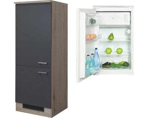 Kühlumbauschrank inkl. h-tech WR2201 Flex Well Tiago BxHxT 60x160.6x60 cm Frontfarbe basaltgrau - Korpusfarbe san remo eiche hell