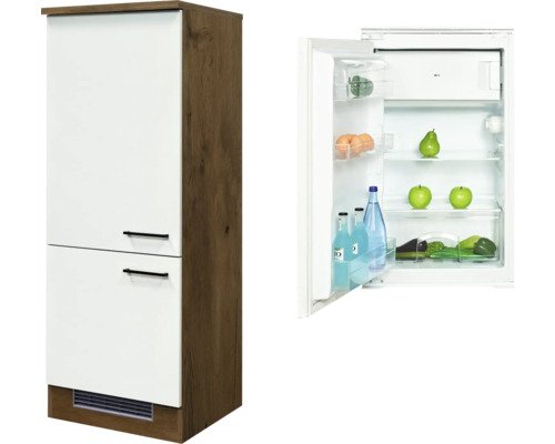 Kühlumbauschrank inkl. h-tech WR2201 Flex Well Vintea BxHxT 60x160.6x60 cm Frontfarbe magnolienweiss - Korpusfarbe lancelot oak