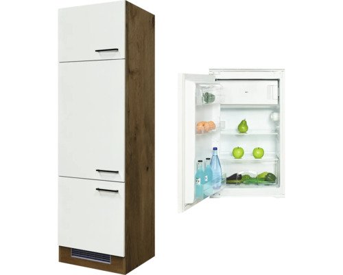 Kühlumbauschrank inkl. h-tech WR2201 Flex Well Vintea BxHxT 60x200x57.1 cm Frontfarbe magnolienweiss - Korpusfarbe lancelot oak