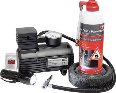 HP Autozubehör 10257 Reifenpannenset Reifen-Pannen Set Reifendruck-Messfunktion, LED-Leuchte Pkw (L x B x H) 28 x 27 x 1
