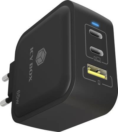 ICY BOX GaN Wandladegerät USB-C® Adapter 65 W Schwarz