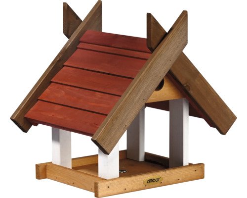 Dobar Green Label Vogelhaus Vogelfutterhaus Herbstfrüchte für Ständermontage aus Holz, 36 cm x 28,5 cm x 33,5 cm