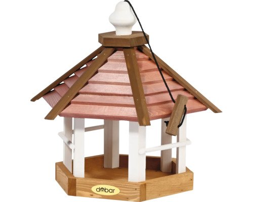 Dobar Green Label Vogelhaus Vogelfutterhaus Herbstfrüchte 6 eckig zum Aufhängen aus Holz, 33,5 cm x 29 cm x 34 cm