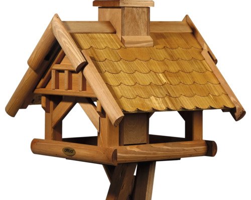Dobar Green Label Vogelhaus Vogelfutterhaus Blätterfall für Ständermontage aus Holz, 39 cm x 39 cm x 35 cm