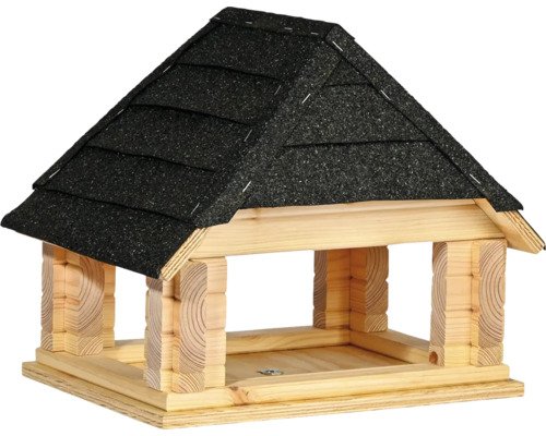 Dobar Vogelhaus Vogelfutterhaus Zwart aus Massivholz, 37 cm x 28 cm x 32,5 cm