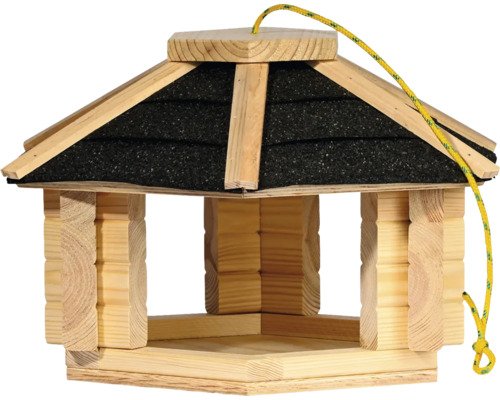 Dobar Vogelhaus Vogelfutterhaus Nero aus Holz zum Aufhängen, 40 cm x 34,5 cm x 23,5 cm