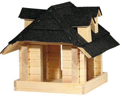 Dobar Vogelhaus Vogelfutterhaus Sort aus Massivholz, 37 cm x 37 cm x 33,5 cm