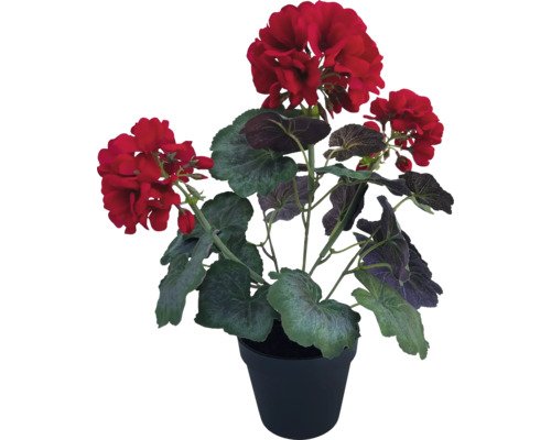 Kunstblume Geranium im Topf 40 cm rot