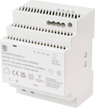 TRU COMPONENTS TC-13710888 Hutschienen-Netzteil (DIN-Rail) Verbrauch (StandBy) 0.3 W 24 V/DC 3.83 A 92 W Anzahl Ausgänge