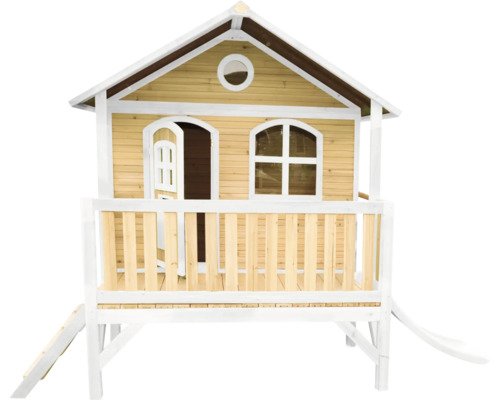 Spielhaus mit Stelzen axi Stef 349 x 212 cm Holz braun inkl. Rutsche weiß