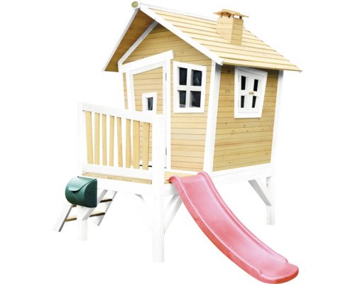 Spielhaus mit Stelzen axi Robin 264 x 177 cm Holz braun inkl. Rutsche rot