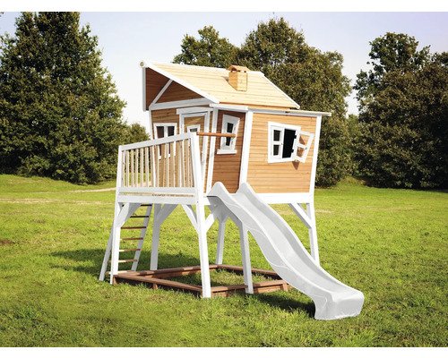 Spielhaus mit Stelzen axi Max 432 x 193 cm Holz braun inkl. weiße Rutsche