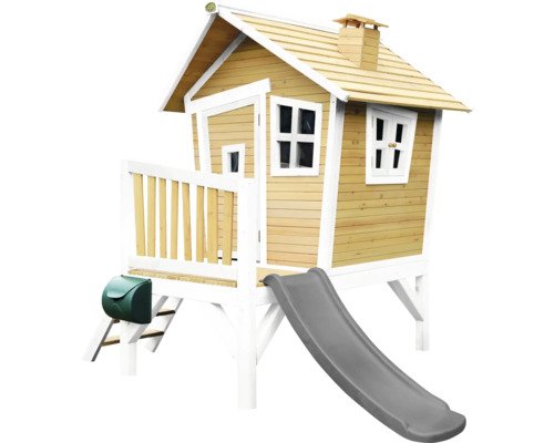 Spielhaus mit Stelzen axi Robin 264 x 177 cm Holz braun inkl. Rutsche grau
