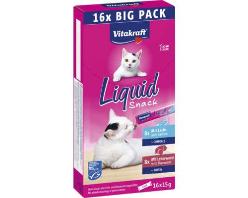 Vitakraft Katzensnack Cat Liquid Leberwurst & Lachs 16 x 15 g
