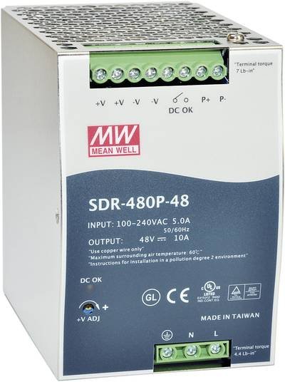 MEAN WELL SDR-480P-48 Hutschienen-Netzteil (DIN-Rail) 48 V/DC 10 A 480 W Anzahl Ausgänge:1 x Inhalt 1 St.