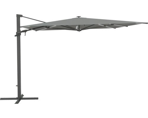 SOLUNA LED Ampelschirm Chambéry 400 cm x 300 cm grau mit UV-Schutz 80, wetterfeste Polyesterbespannung, leichte Aufspannung per Kurbel, Dreh und Neigfunktion, LED-Beleuchtung integriert