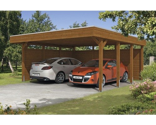 Doppelcarport SKAN HOLZ Friesland 557x555 cm nussbaum