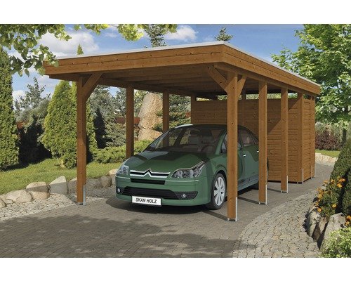 Einzelcarport SKAN HOLZ Friesland 314x708 cm nussbaum