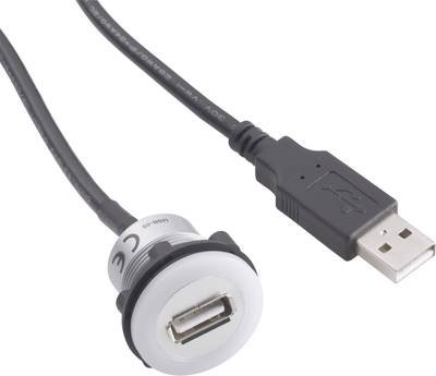 TRU COMPONENTS USB A Einbaubuchse 2.0 Schwarz 1 x USB A Buchse auf 1 x USB A Stecker mit Beleuchtung und 1.50 m Kabel In