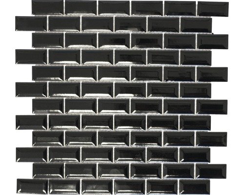 Keramikmosaik Brick Bond Diamond uni schwarz 30x30 cm