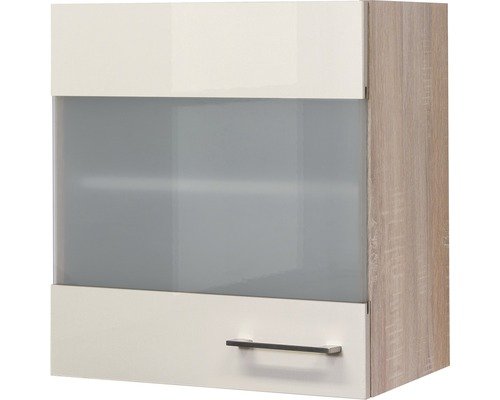 Hängeschrank mit Glastür Flex Well Nepal BxHxT 50x55x32 cm Frontfarbe kaschmir glänzend - Korpusfarbe sonoma eiche