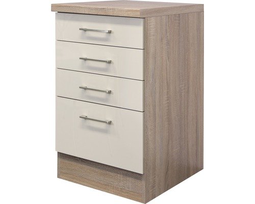 Schubladenunterschrank Flex Well Nepal BxHxT 50x86x60 cm Frontfarbe kaschmir glänzend - Korpusfarbe sonoma eiche