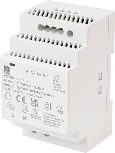 TRU COMPONENTS TC-13710876 Hutschienen-Netzteil (DIN-Rail) Verbrauch (StandBy) 0.3 W 5 V/DC 4.5 A 22.5 W Anzahl Ausgänge