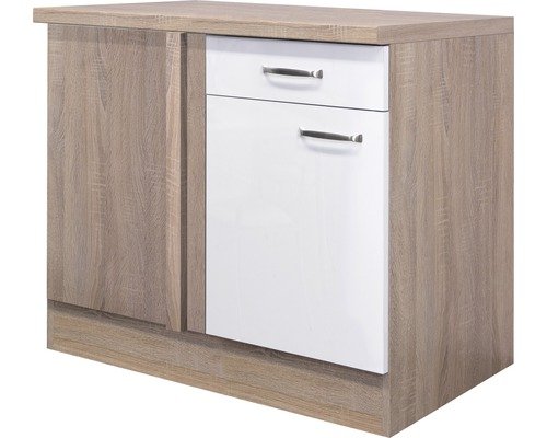 Eckunterschrank Flex Well Valero BxHxT 110x86x60 cm Frontfarbe weiss hochglanz - Korpusfarbe sonoma eiche