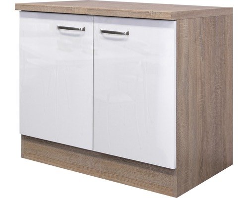 Unterschrank mit Drehtür Flex Well Valero BxHxT 100x86x60 cm Frontfarbe weiss hochglanz - Korpusfarbe sonoma eiche
