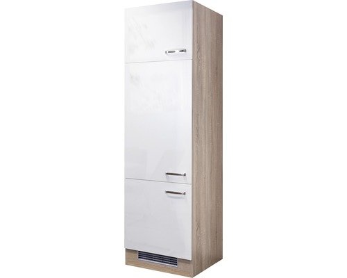 Kühlumbauschrank Flex Well Valero BxHxT 60x200x57 cm Frontfarbe weiss hochglanz - Korpusfarbe sonoma eiche