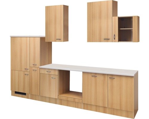 Küchenzeile ohne Geräte Flex Well Nano 310 cm Frontfarbe buche - Korpusfarbe buche 00010088